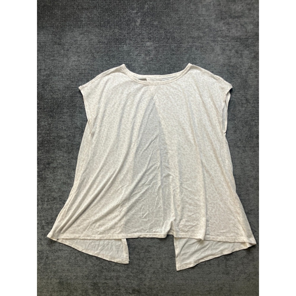 Old Navy Active Go Dry Blouse Top Womens Medium Beige Leopard Print Split Back